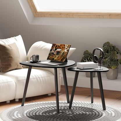 BAMEOS Bamboo Nesting Triangle End Table,Set of 2 Coffee Table Modern Minimalist Side Table for Living Room (Marble Black)