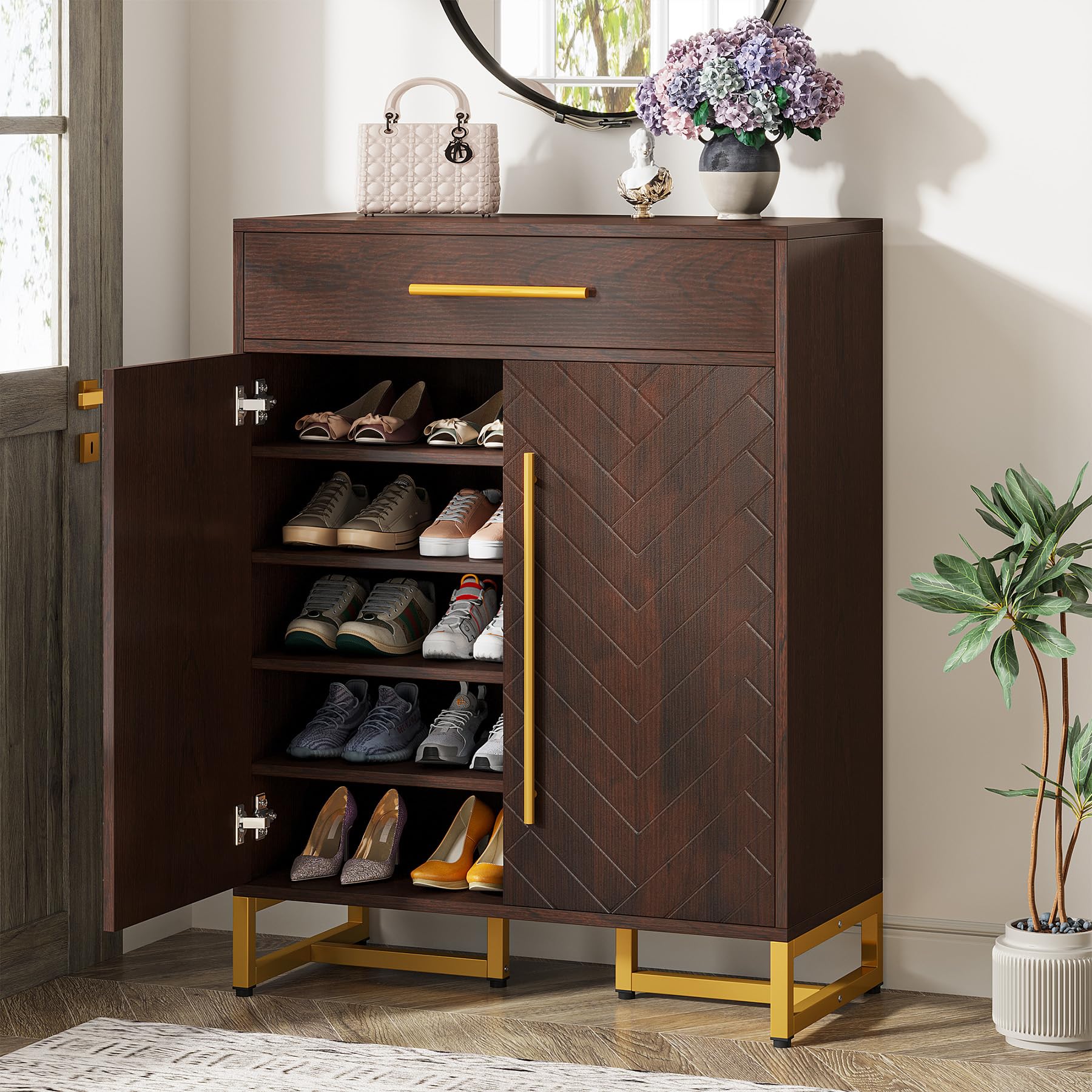 Tribesigns Shoe Cabinet with Doors, 20 Pairs Shoe Storage Cabinet with Drawer for Entryway, Modern