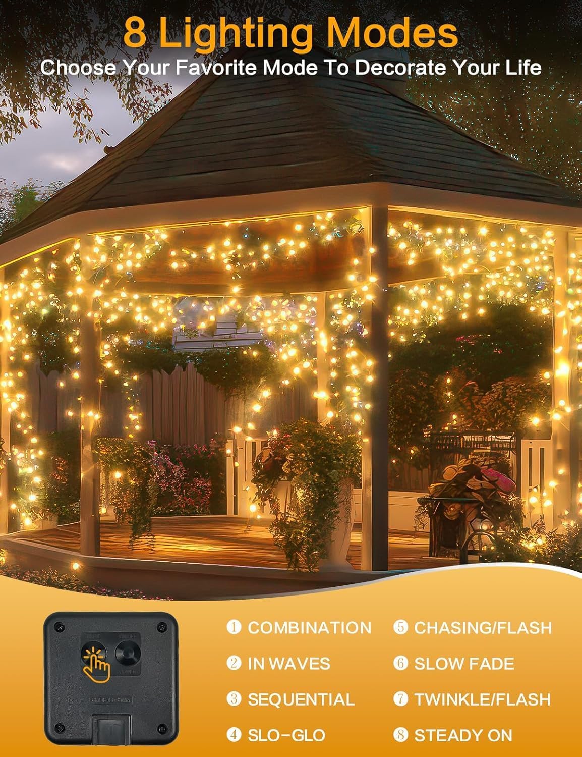 Solar String Lights Outdoor, 4 Pack 160FT 400 LED Solar Twinkle Lights for Outside Waterproof Copper Wire with 8 Modes Solar Fairy Lights for Garden Yard Wedding Christmas Tree Decor (Warm White)
