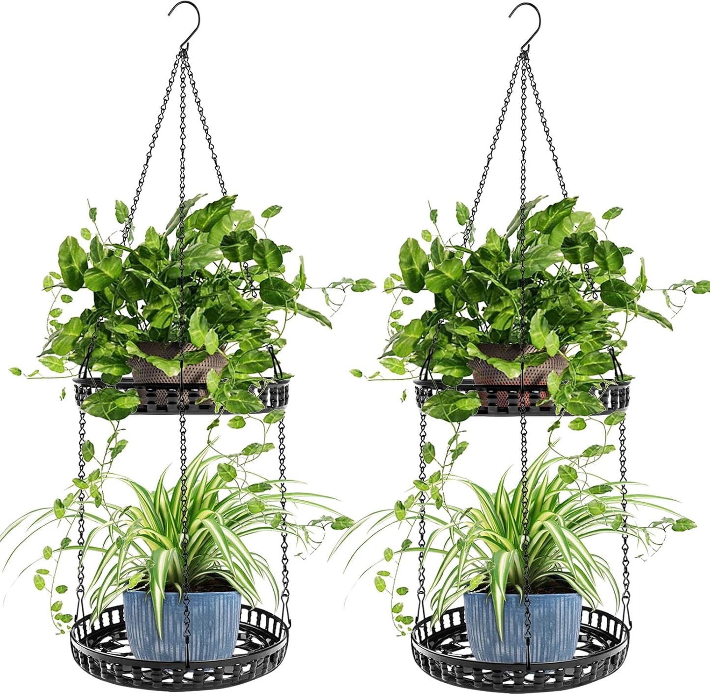 Plant Hanger Indoor Outdoor, 2 Tier Hanging Planter Hanging Plant Shelf, Metal Hanging Plant Holder for Indoor Outdoor Plants