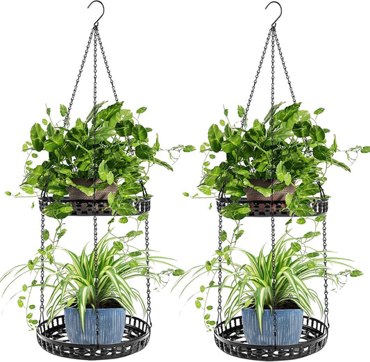 Plant Hanger Indoor Outdoor, 2 Tier Hanging Planter Hanging Plant Shelf, Metal Hanging Plant Holder for Indoor Outdoor Plants