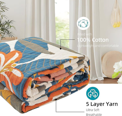 Boho Throw Blanket for Bed - 100% Pure Cotton Ultra Soft Rustic Quilt - Farmhouse Decor Bed Blankets, All Season Rustic Throw for Sofa Couch Chair(60"×80", Floral Sea)
