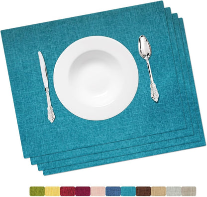 Placemat Set-Washable Place Mats for Parties, Elegant Table Mats for Kitchen Table, Set of 4 Dining Table Placemats, Heat-Resistant Cloth Placemats for Indoor and Outdoor,13x19-Teal