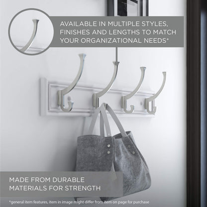 Liberty 129849 18-Inch Coat and Hat Hook Rail/Rack with 4 Heavy Duty Hooks, White and Satin Nickel