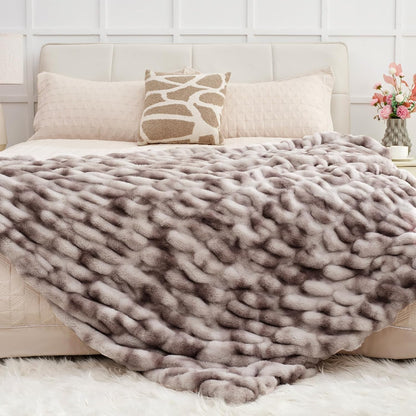 Ultra Soft Luxury Faux Fur Twin Blanket for Counch,Fuzzy Fluffy Plush Warm Cozy Elegant Wrinkled Blanket for Sofa Bedroom Living Room,（60"x80",Tie-dye Taupe）