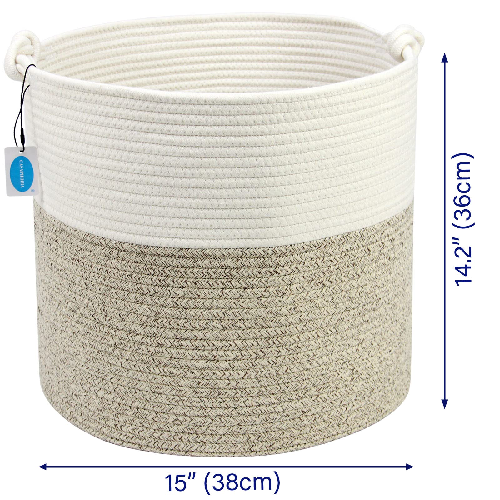 Casaphoria Natural Woven Cotton Rope Storage Basket for Organizing Towels Blanket Laundry Baskets