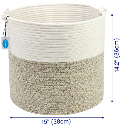 Casaphoria Natural Woven Cotton Rope Storage Basket for Organizing Towels Blanket Laundry Baskets