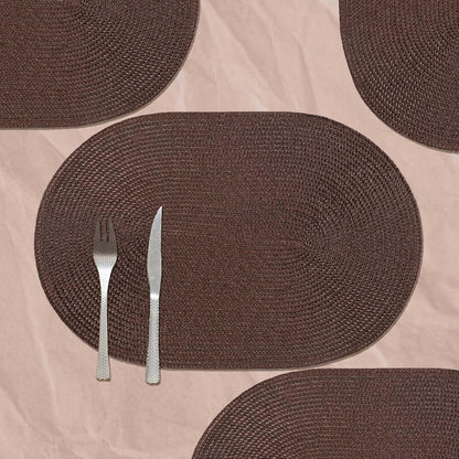 AHHFSMEI Placemats Set of 8 for Dining Table Washable Woven Vinyl Non-Slip 18x12 inches Placemat Heat-Resistant Durable Table Mats for Dining Table Easy to Clean (Oval Brown, 8)