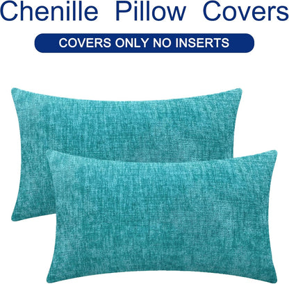 CaliTime Throw Pillow Covers Decorative 12 X 20 Inches Pack of 2 Cozy Chenille Cushion Cases for Couch Sofa Bed Living Room Home Lake Blue