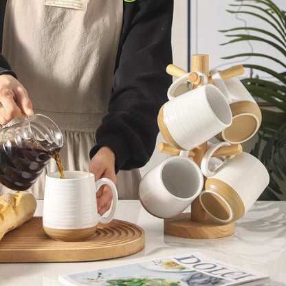 Hasense Porcelain Coffee Mugs Set of 6, 15 Ounce Large Ceramic Coffee Cups Set with Handle for Latte, Tea, Cocoa and Hot Chocolate, White Coffee Mugs for Men and Women, Microwave Safe