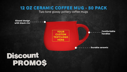 Custom Glazed Campfire Coffee Mugs 12 oz. Set of 50, Personalized Bulk Pack - Perfect for Coffee, Tea, Espresso, Hot Cocoa, Other Beverages - Red