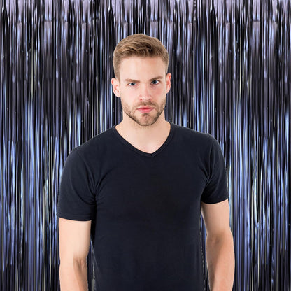 3 Pack 3.3 x 8.2 ft Matte Blue Foil Fringe Curtains, Dark Blue Tinsel Streamers Batman Party Decorations, Fringe Backdrop, Door Shimmer for Graduation, Birthday Backdrop for Men or Boy