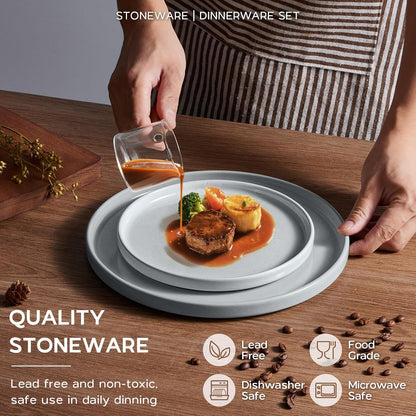 Onader Plates and Bowls Sets, 16 Pieces Stoneware Dinnerware for 4, Kitchen Dinner Dish Set with Pasta Bowl, Ceramic Dishware Dining Ware, Microwave & Dishwasher Safe - Slate Gray
