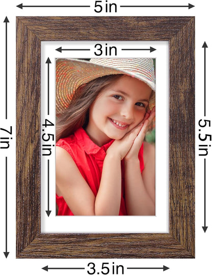 Vittanly 4x6 Picture Frames Set of 9, Shatter Resistant Plexiglass, Display 3.5x5 Pictures with Mat or 4x6 without Mat, Photo Frames for Wall or Tabletop, Engineered Wood, Brown