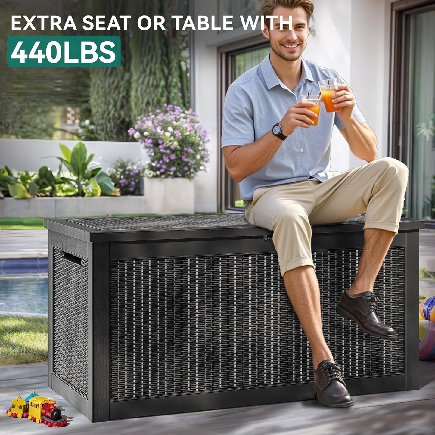 YITAHOME 260 Gallon Outdoor Storage Box, Large Water Resistant Resin Deck Box, Indoor Outdoor Lockable Storage Container for Patio, Garden, Cushions, Tools, Equipment(Black)