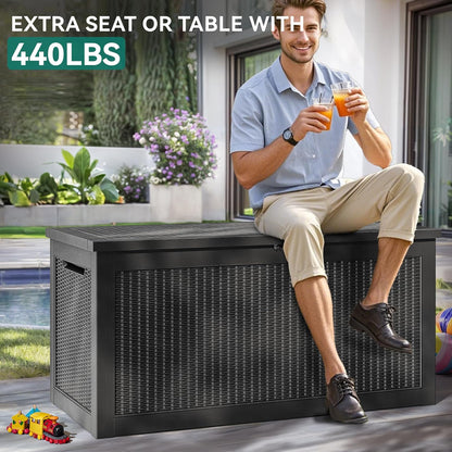 YITAHOME 260 Gallon Outdoor Storage Box, Large Water Resistant Resin Deck Box, Indoor Outdoor Lockable Storage Container for Patio, Garden, Cushions, Tools, Equipment(Black)