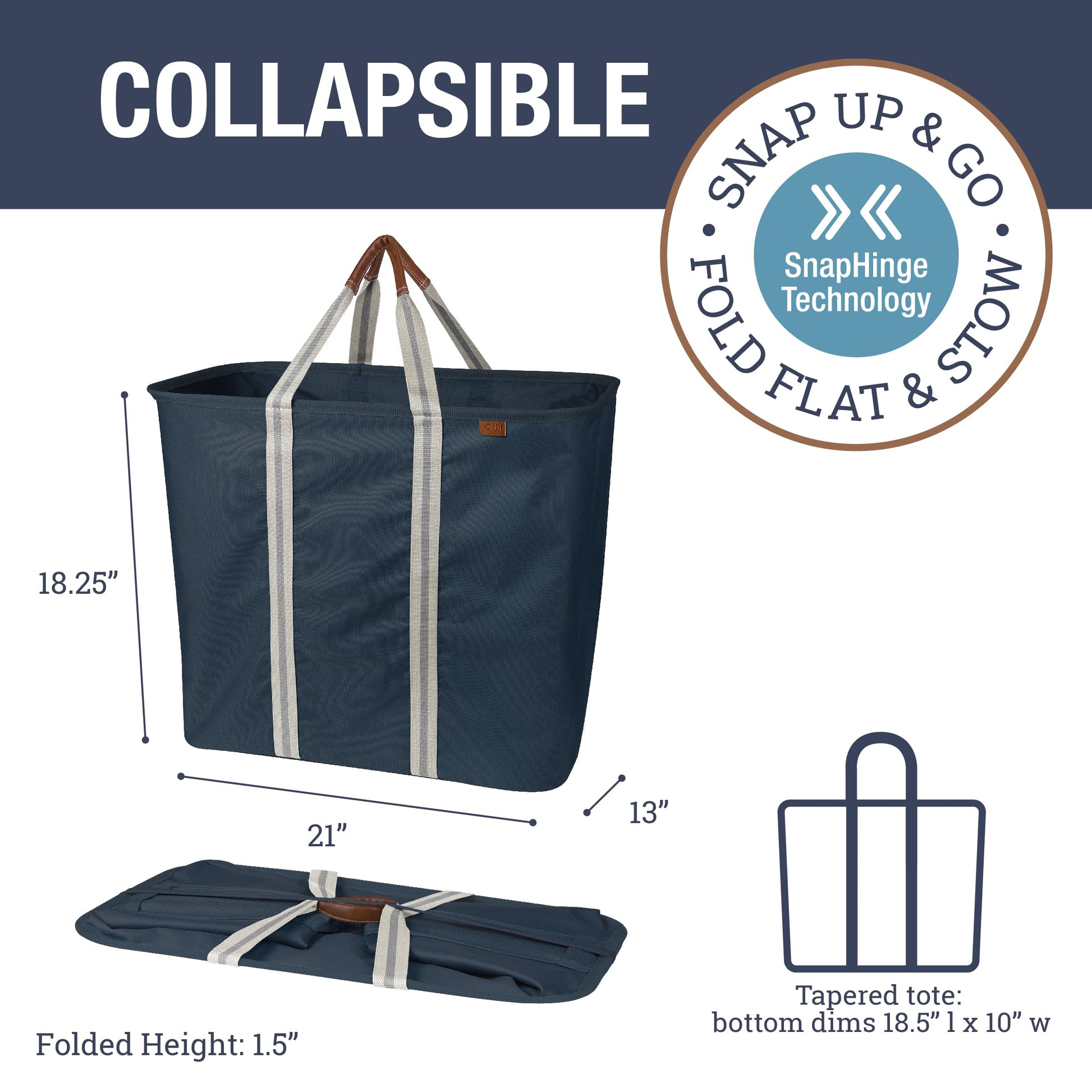 CleverMade Collapsible Laundry Caddy LUXE, 64L Pop-Up Hamper, 2 Pack, Navy