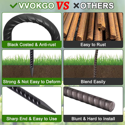 VVOKGO Rebar Stakes 12 Inches J Hook Heavy Duty Chain Link Fence Stakes, 59 Pcs Metal Long Tent Spikes Ground Anchors for Wire Fencing, Dogs Digging, Camping Tents, Swings, Greenhouse, Black