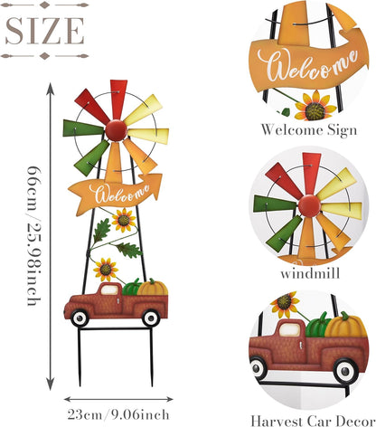 TERESA'S COLLECTIONS Fall Decor for Outdoor Home, Metal Pumpkin Fall Decorations Wind Spinner Yard Stakes Welcome Sign for Thanksgiving Decorations, Rustic Autumn Sunflower Decor for Lawn Patio, 26"