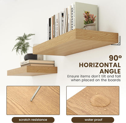 12 Inch Deep Floating Shelves | 30W x 12D Rustic Floating Shelves for Wall Set of 2 | Oak Shelves for Living Room Bathroom Laundry Room Bedroom Kitchen Home Office - Oak