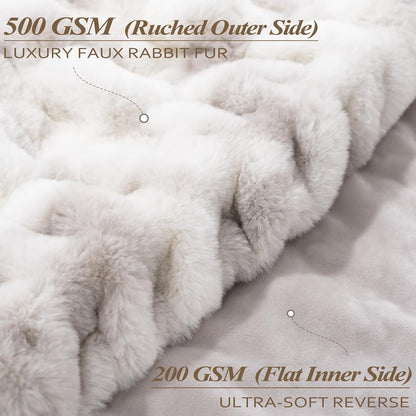 Touchat Ruched Faux Rabbit Fur Blanket, 700 GSM Luxury Dual-Sided Soft Cozy Blanket, Fuzzy Fluffy Plush Throw for Bed, Couch and Sofa - 60"x80", Tie-dye Grey