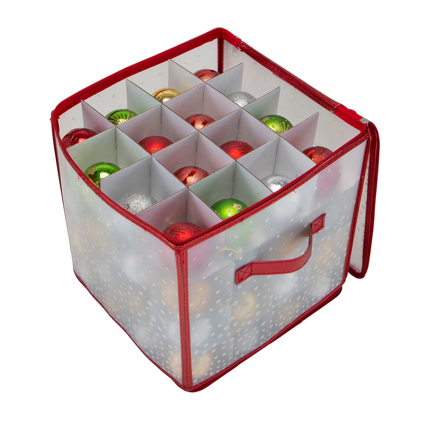 Simplify 64 Count Ornament Storage Box | Plastic | Decorative Organizer | Storage Bin | Red | L12 x
