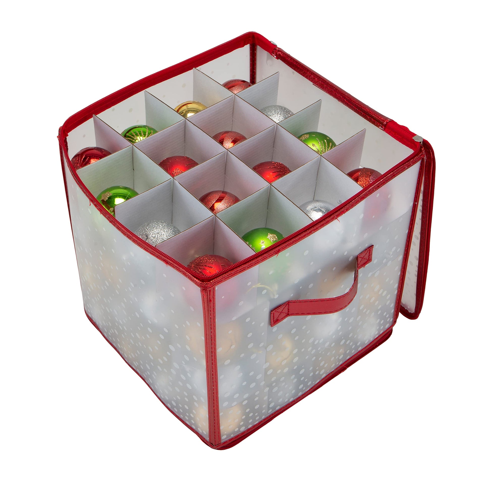 Simplify 64 Count Ornament Storage Box | Plastic | Decorative Organizer | Storage Bin | Red | L12 x