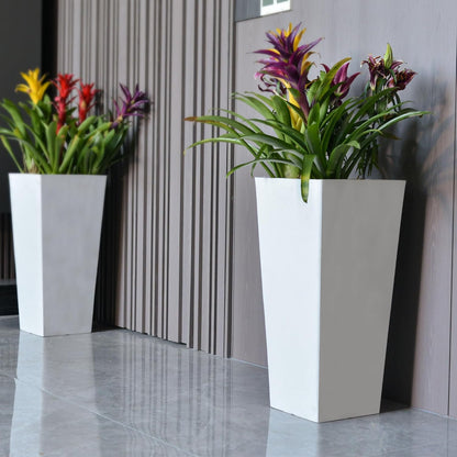 GreenShip 27" Tall Planters, Set of 2 – Black Outdoor Planter for Front Porch & Tall Plants, Weather-Resistant, with Drainage Hole & Rubber Plug (No Plants Included) (White-2pcs)