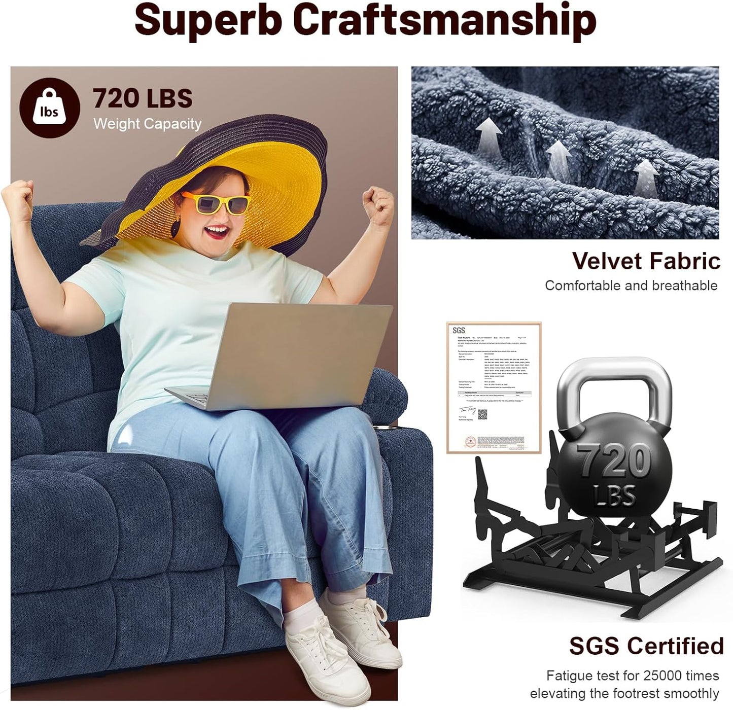 Loveseat Recliner Sofa Set with 2+1+1 Pieces, 2 Seater Minimalist Style Fabric Manual Pull Tab Reclining Loveseat with USB Charge Ports, Cup Holders, Recliner Couches for Living Room, RV, Blue