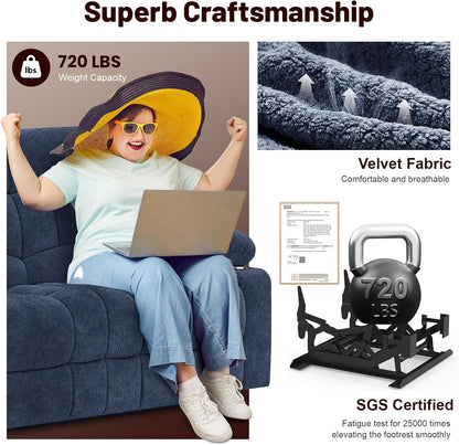 Loveseat Recliner Sofa Set with 2+1+1 Pieces, 2 Seater Minimalist Style Fabric Manual Pull Tab Reclining Loveseat with USB Charge Ports, Cup Holders, Recliner Couches for Living Room, RV, Blue