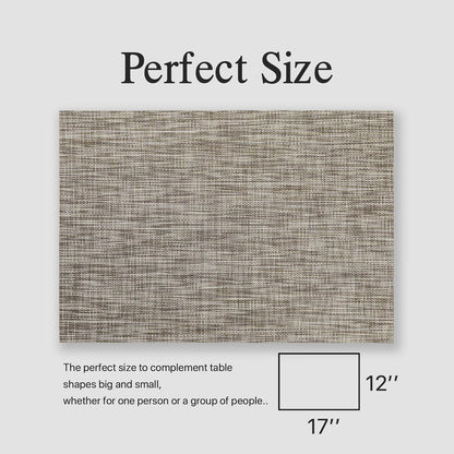 Placemats Set of 12 - Easy Clean Woven Vinyl Placemats for Dining Table, Indoor/Outdoor Place Mats, Washable PVC Table Mats（Cappuccino）