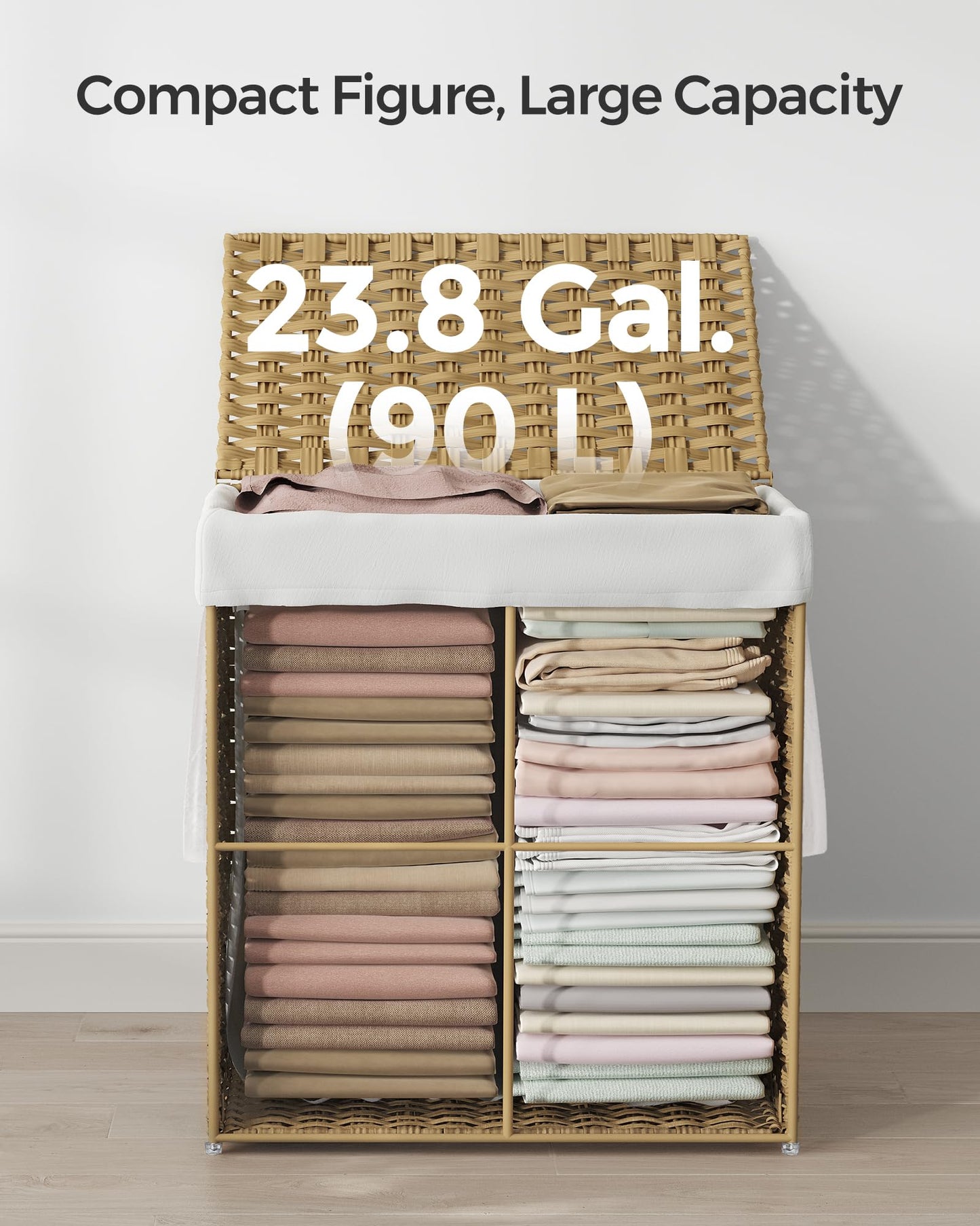 SONGMICS Laundry Hamper with Lid, 23.8 Gallon (90 L) Synthetic Rattan Clothes Laundry Basket with