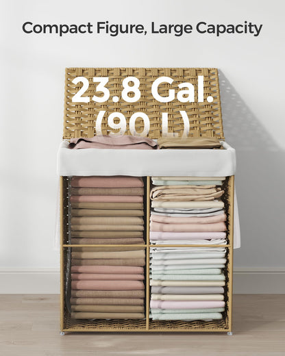 SONGMICS Laundry Hamper with Lid, 23.8 Gallon (90 L) Synthetic Rattan Clothes Laundry Basket with