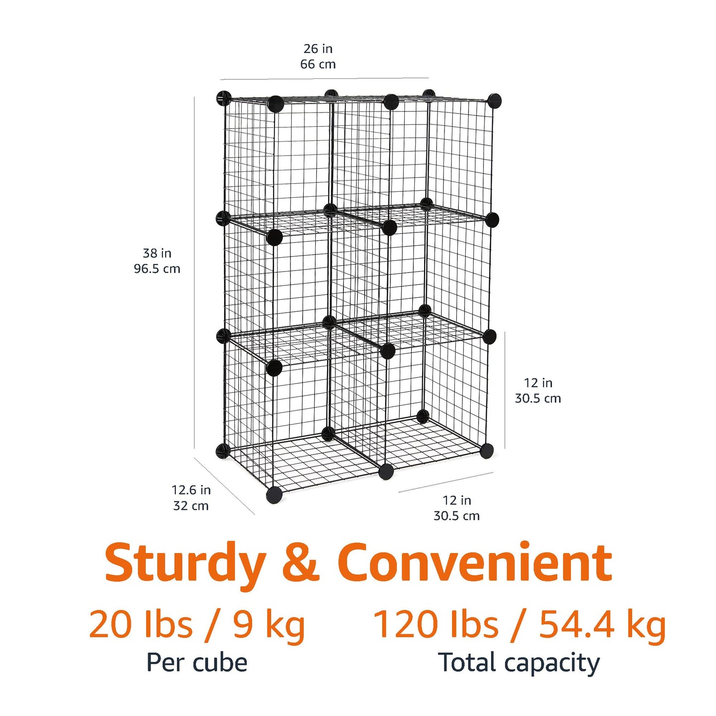 Amazon Basics 6-Cube Wire Grid Stackable Storage Organizer, Metal Shelving Unit, No-Tool Assembly