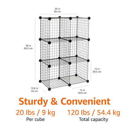 Amazon Basics 6-Cube Wire Grid Stackable Storage Organizer, Metal Shelving Unit, No-Tool Assembly
