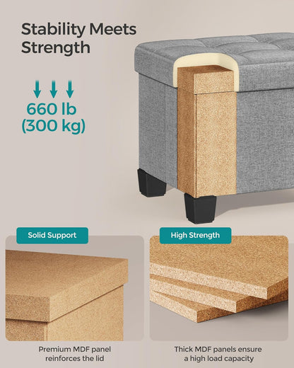 SONGMICS Storage Ottoman, Small Ottoman Foot Rest with Legs, 12.6 x 15.8 x 13.2 Inches Foot Stool, Load up to 660 lb, for Living Room, Bedroom, Dorm, Dove Gray ULSF012G02