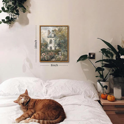 Floating Framed Canvas Vintage Wall Art, Neutral English Cottage Rose Garden Oil Paintings Print, Spring Pictures Wall Decor for Living Room Hallway Bedroom Office Rustic Decor 8x10 inch