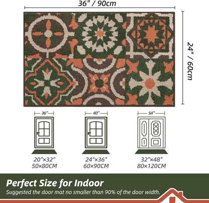 BEQHAUSE Dirt Trapper Door Mat 24" x 36", Non-Slip Entryway Rugs Washable, Floor Mat Stain Resistant and Absorbent Welcome Mat for Front Back Door, Muddy Wet Shoes & Paws, Boho Geometric Floral