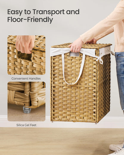 SONGMICS Laundry Hamper with Lid, 52.8 Gal (200 L) Synthetic Rattan,Foldable
