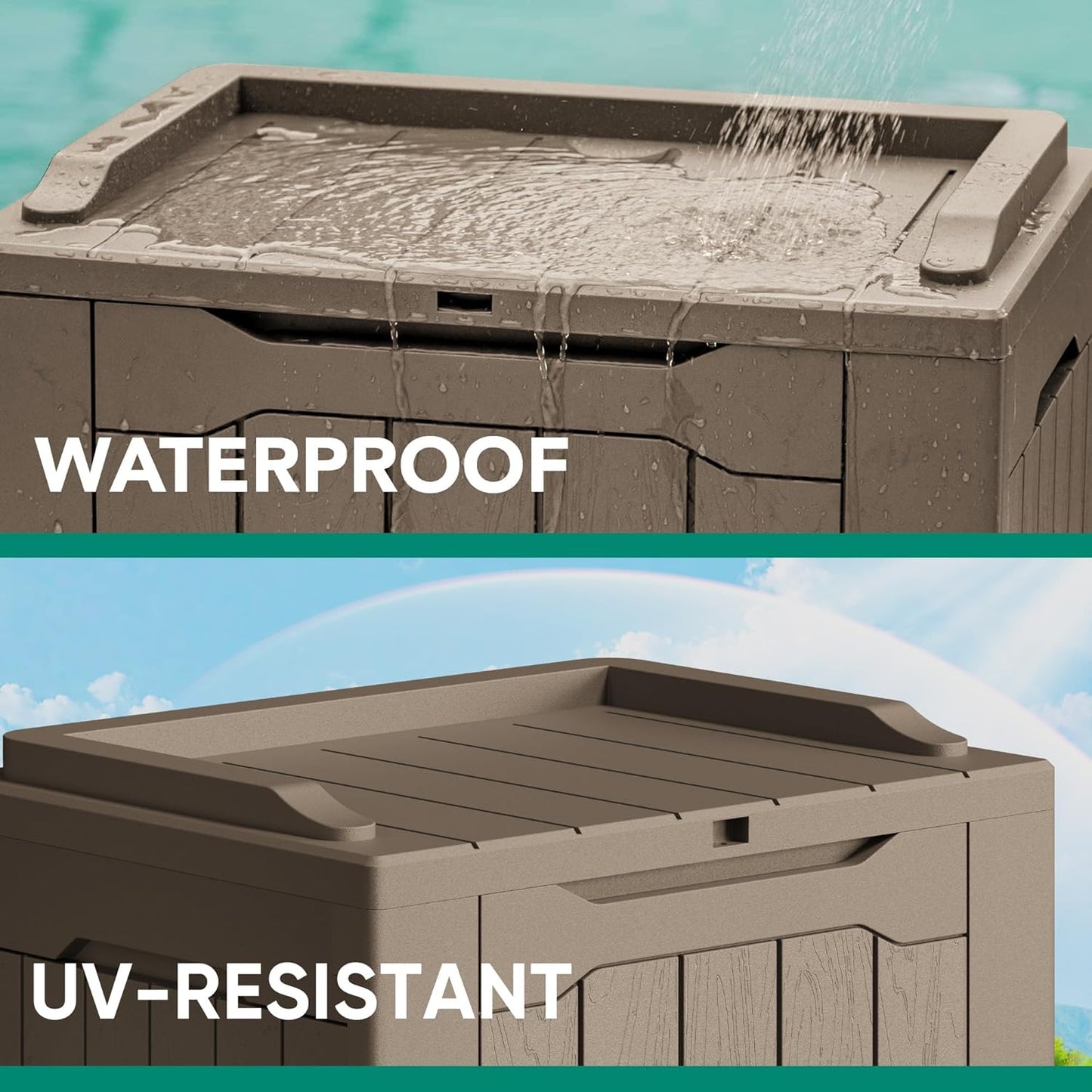 Devoko 30 Gallon Resin Deck Box 2 Pack Outdoor Indoor Waterproof Storage Box for Patio Furniture Pool Accessories Storage for Cushion Garden Tools (Light Brown, 2 Pack)