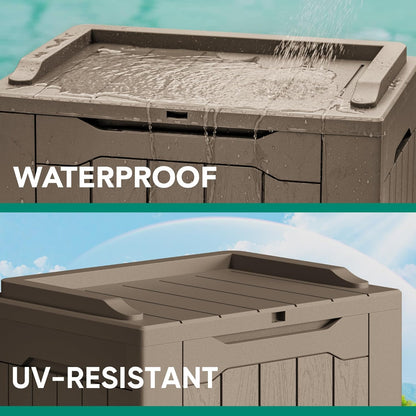 Devoko 30 Gallon Resin Deck Box 2 Pack Outdoor Indoor Waterproof Storage Box for Patio Furniture Pool Accessories Storage for Cushion Garden Tools (Light Brown, 2 Pack)