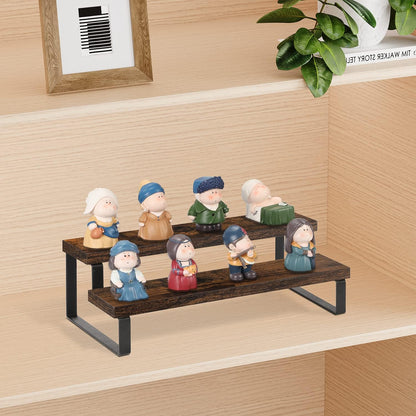 YINMIT Wooden Display Riser Stand, Tiered Perfume and Cologne Organizer Stand, 2 Tier Spice Rack Organizer, Rustic Display Shelf for Candles (2 Tier)