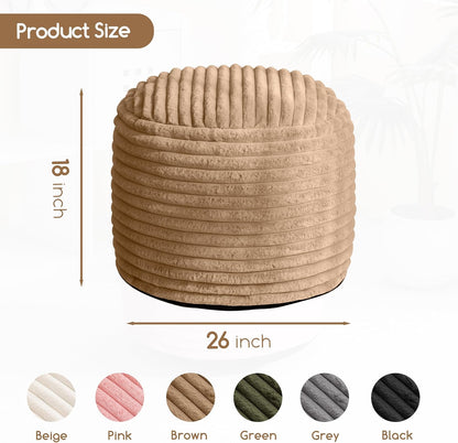 HIGOGOGO Round Stuffed Pouf Ottoman, Stripe Faux Fur Poufs with Foam Chunk Filling, Furry and Fluffy Pouf Foot Stool Storage Ottoman, 26 X 18 Floor Poufs Foot Rest for Living Room, Brown