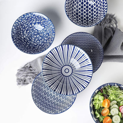 Selamica 7 inches Porcelain Cereal Bowl Set - Set of 6, Soup Bowls, Ceramic bowls for Cereal, Soup, Salad and Pasta, Vintage Blue