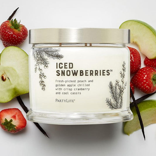 PartyLite Iced Snowberries Scented, Notes of Apple, Cassis, Cranberry, Peach, Strawberry, Berry