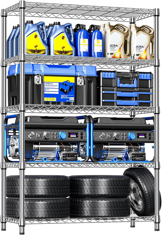 IZEUK 5 Tiers Garage Shelving Wide Storage Shelves Metal Shelves Heavy Duty Adjustable Utility Shelf Rack (Black,17.7" D x 59.1" W x 70.9" H)