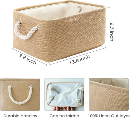 TheWarmHome Storage Bins for Shelves - Medium 3Pack 13.8L*9.8W*6.7H inch Canves Storage Basket for Organizing, Fabric Storage with Handles for Clothes Baby Dog Toys(Beige)