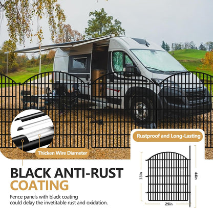 10 Panels No Dig Decorative Outdoor Garden Fence for Yard, 33in (H) x 24ft (L) Animal Barrier Fencing Rustproof Metal Panel Border for Dog, Rabbits Patio Camping Temporary Ground Stakes