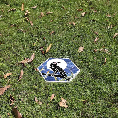 Bieye MSS004 Tiffany Style Stained Glass Mosaic Decorative Stepping Stone for Garden Decor (Raven, 13" Hexagonal)