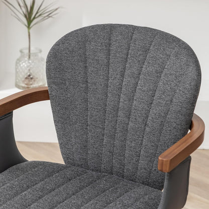 LUNLING Swivel Dining Chairs Set of 2, Mid Century Modern Gray Fabric+Faux Leather Kitchen Chairs with Arms,Bamboo Legs Side Chairs No Wheels,Accent Chair for Dining Rooms and Offices(Gray Fabric)